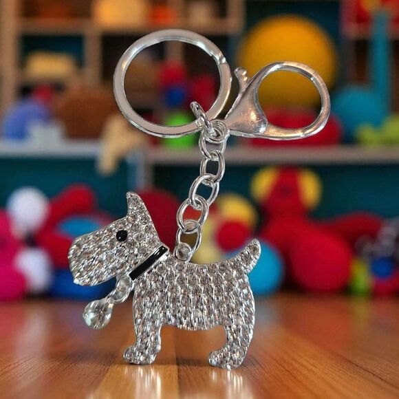 Scottie JEWELED Dog Keychain Gold And Silver Available - Picture 5 of 7